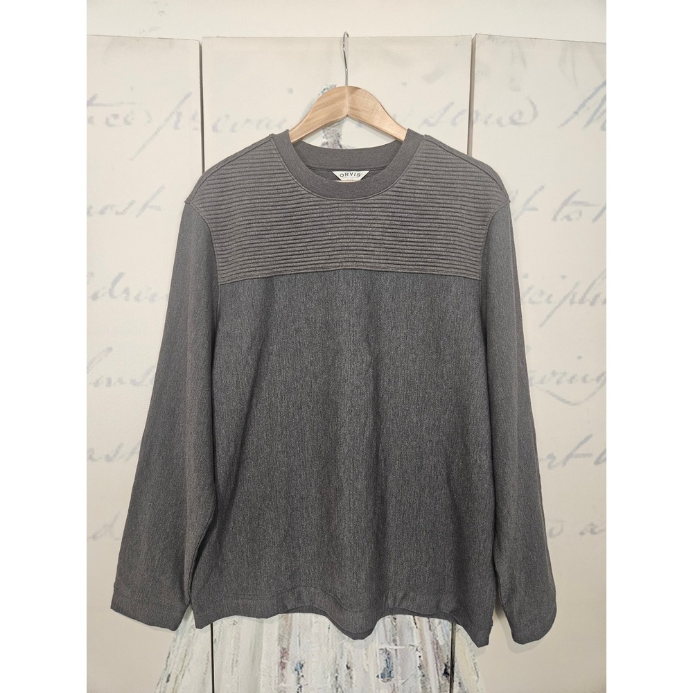 Orvis Mens Classic Collection‎ Ribbed Yoke Crewneck Sweater Charcoal Gray Large